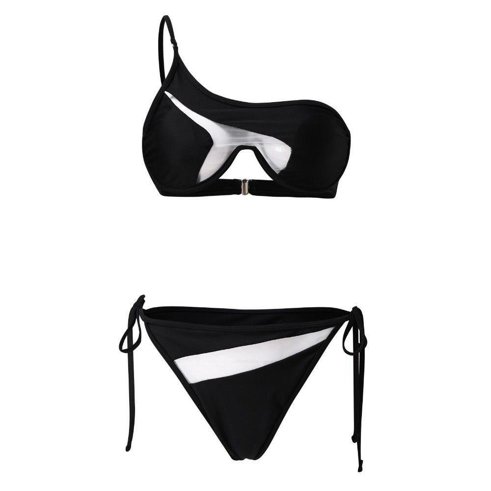 Bikini de malla de un solo hombro con diseño de sirena