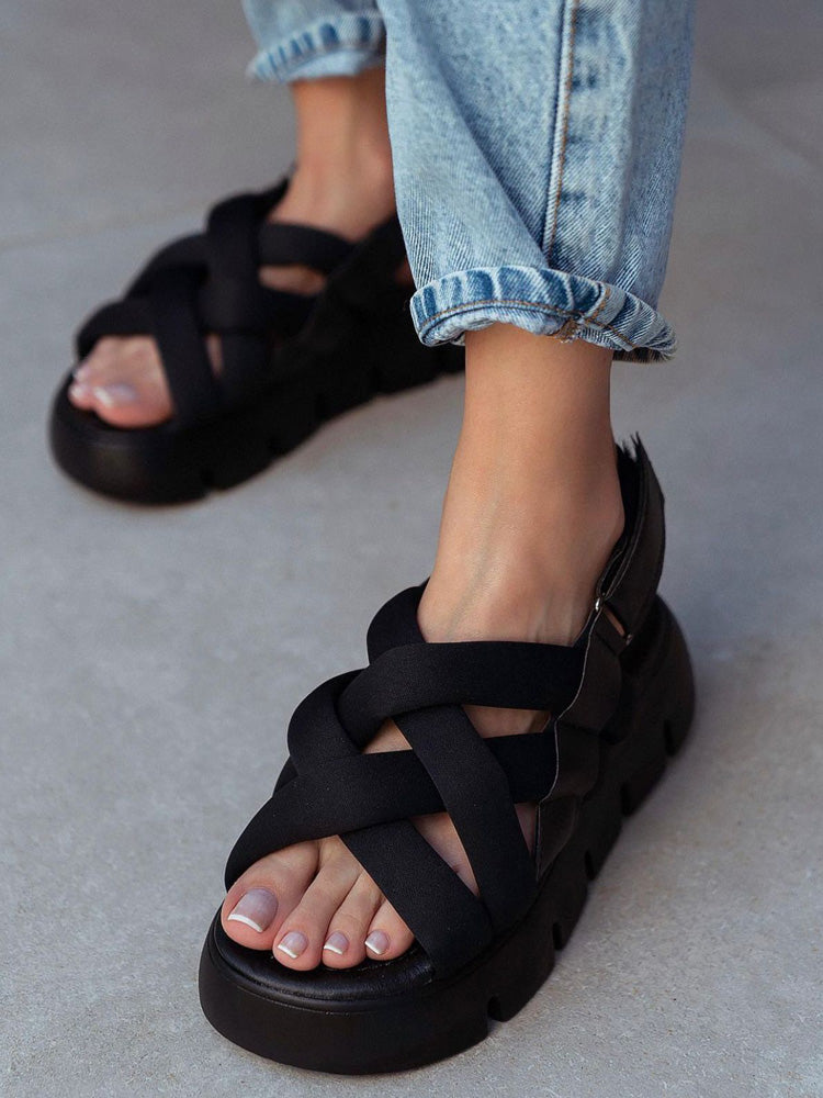 Velcro Cross Strap Platform Sandals
