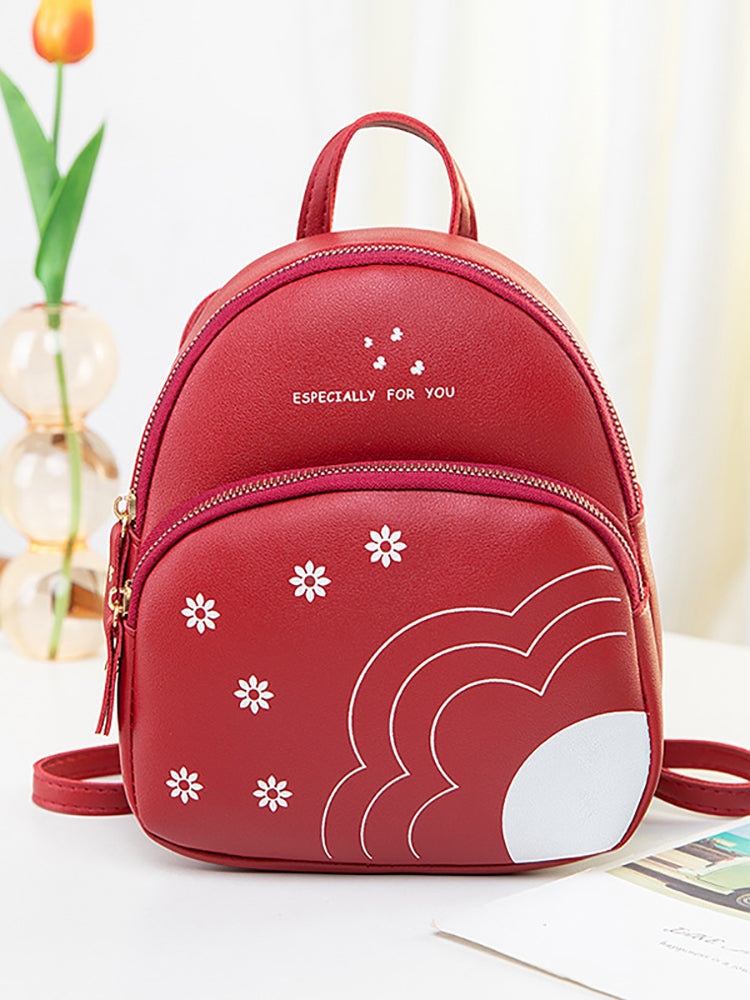 Rucksack mit Blumen- und Buchstaben-Print