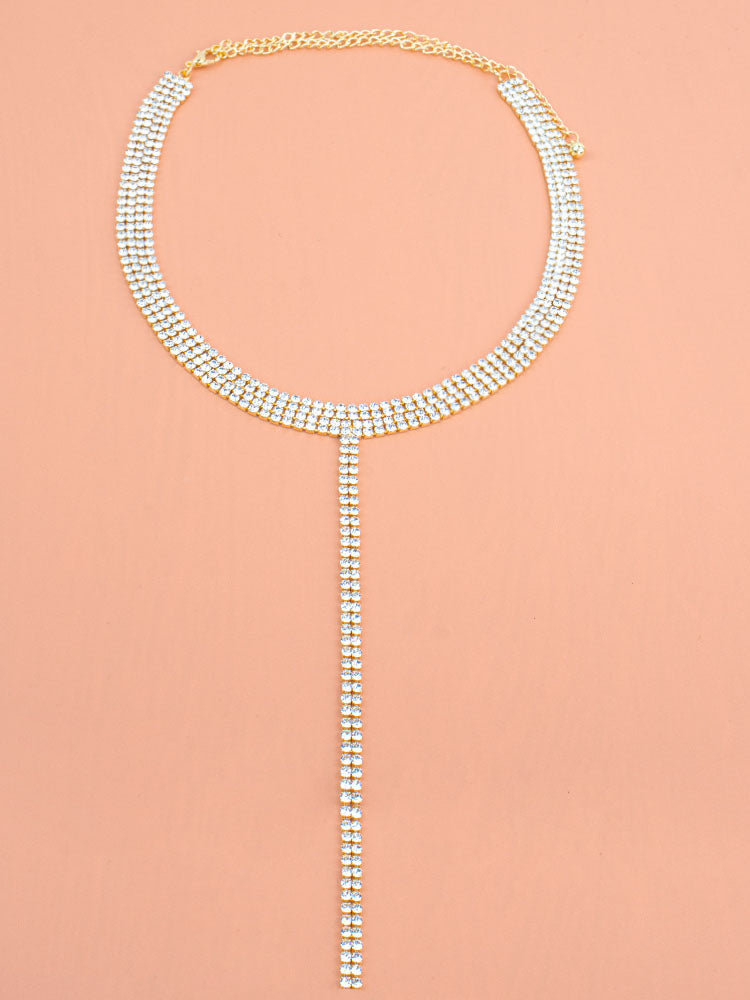 Rhinestone Decor Y Lariat Necklace