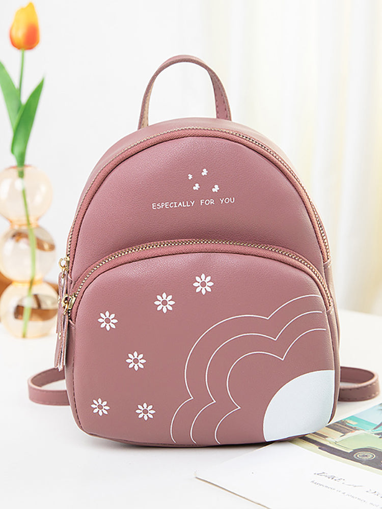 Rucksack mit Blumen- und Buchstaben-Print