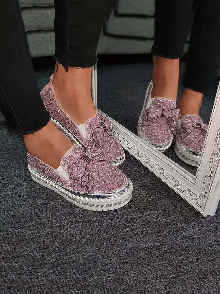 Loafer-Schuhe mit Schleife und Strass