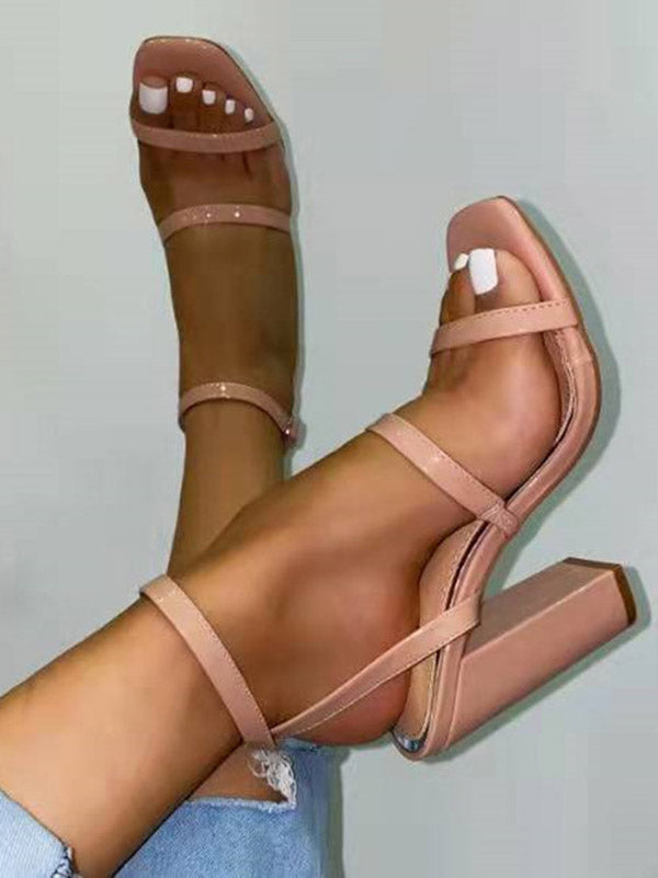 Square Toe Buckle Chunky Heel Sandal