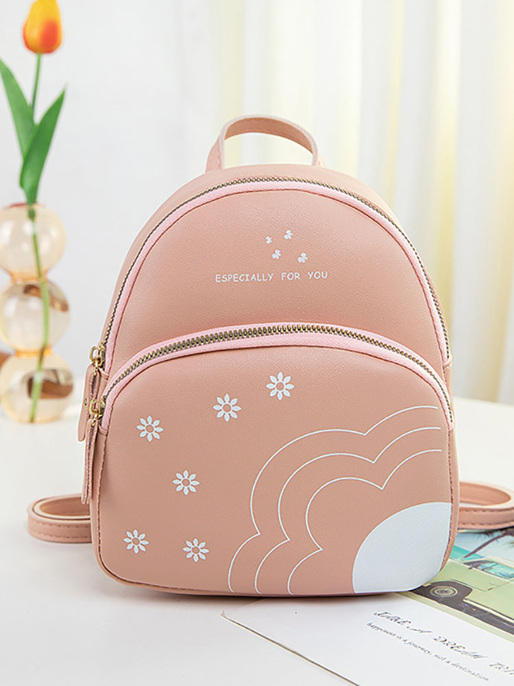 Rucksack mit Blumen- und Buchstaben-Print