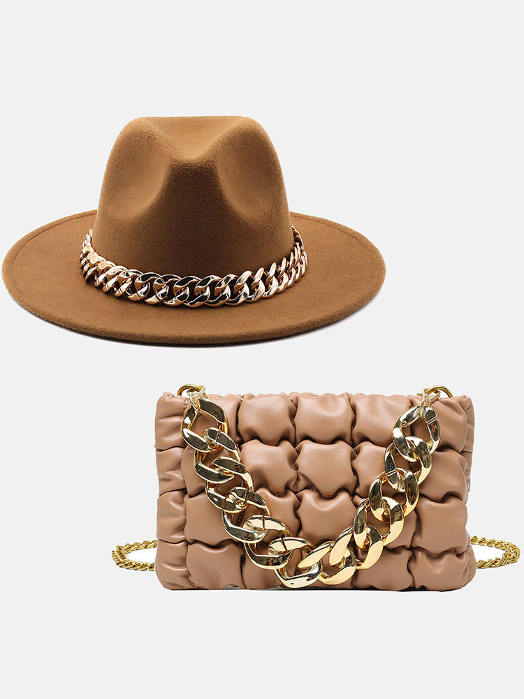 Conjunto de bolso de cadena y sombrero a juego