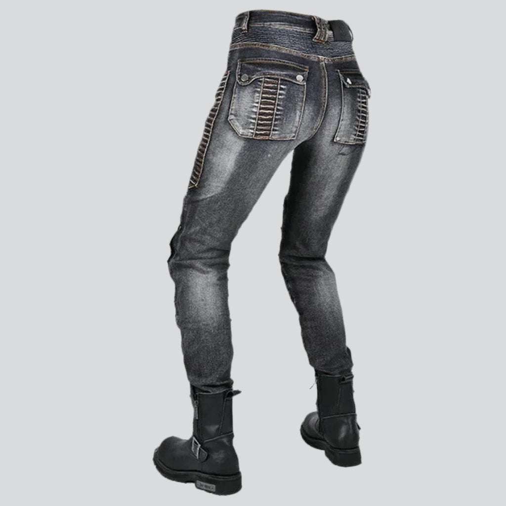 Whiskered men's biker jeans