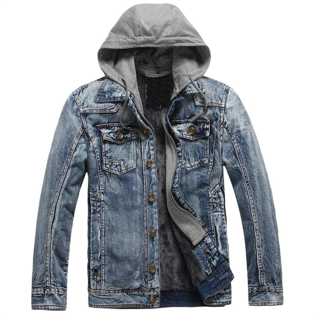 Winter hooded men's denim jacket