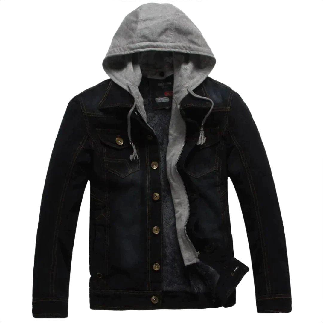 Winter hooded men's denim jacket