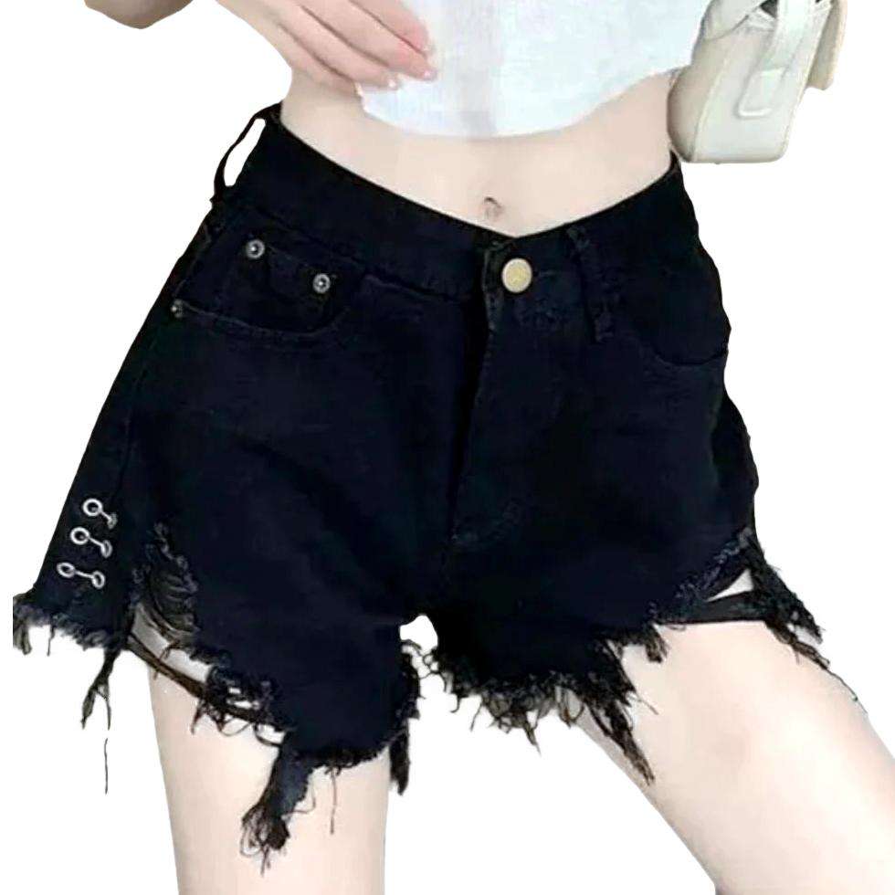 Shorts vaqueros anchos desgastados para mujer