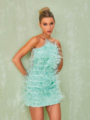 Shreya Feather Mini Dress In Mint