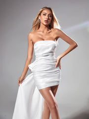 Siobhan Strapless Bow Ruched Mini Dress In White