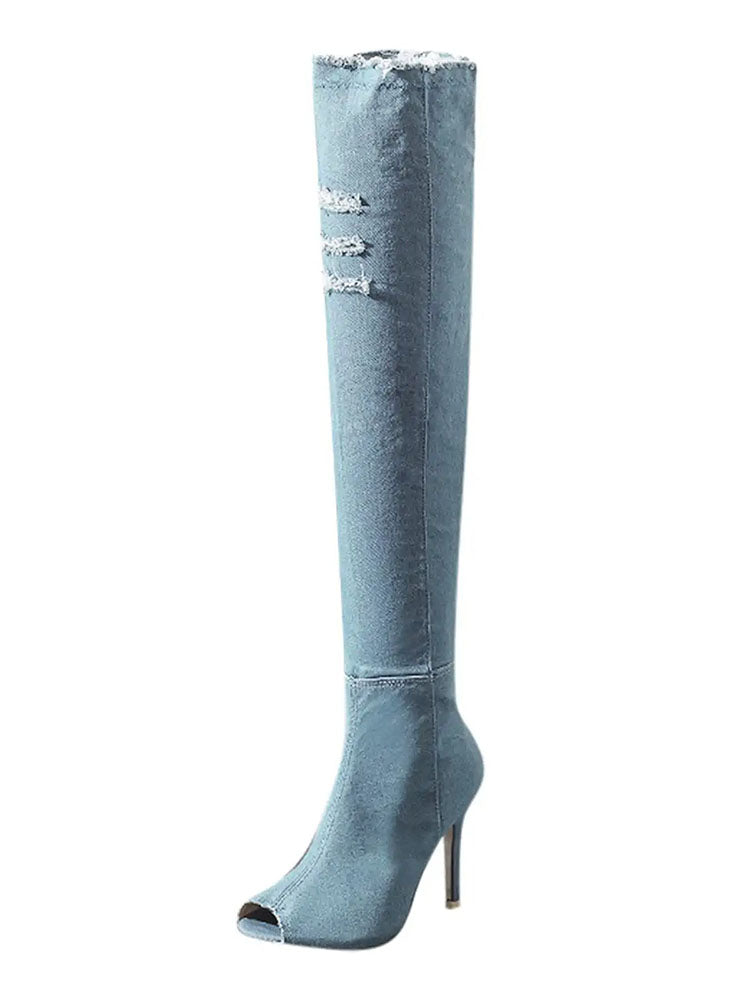 Peep-Toe-Overknee-Jeansstiefel