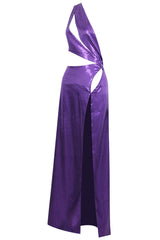 Vestido largo de noche con un solo hombro, abertura y lentejuelas brillantes - Morado