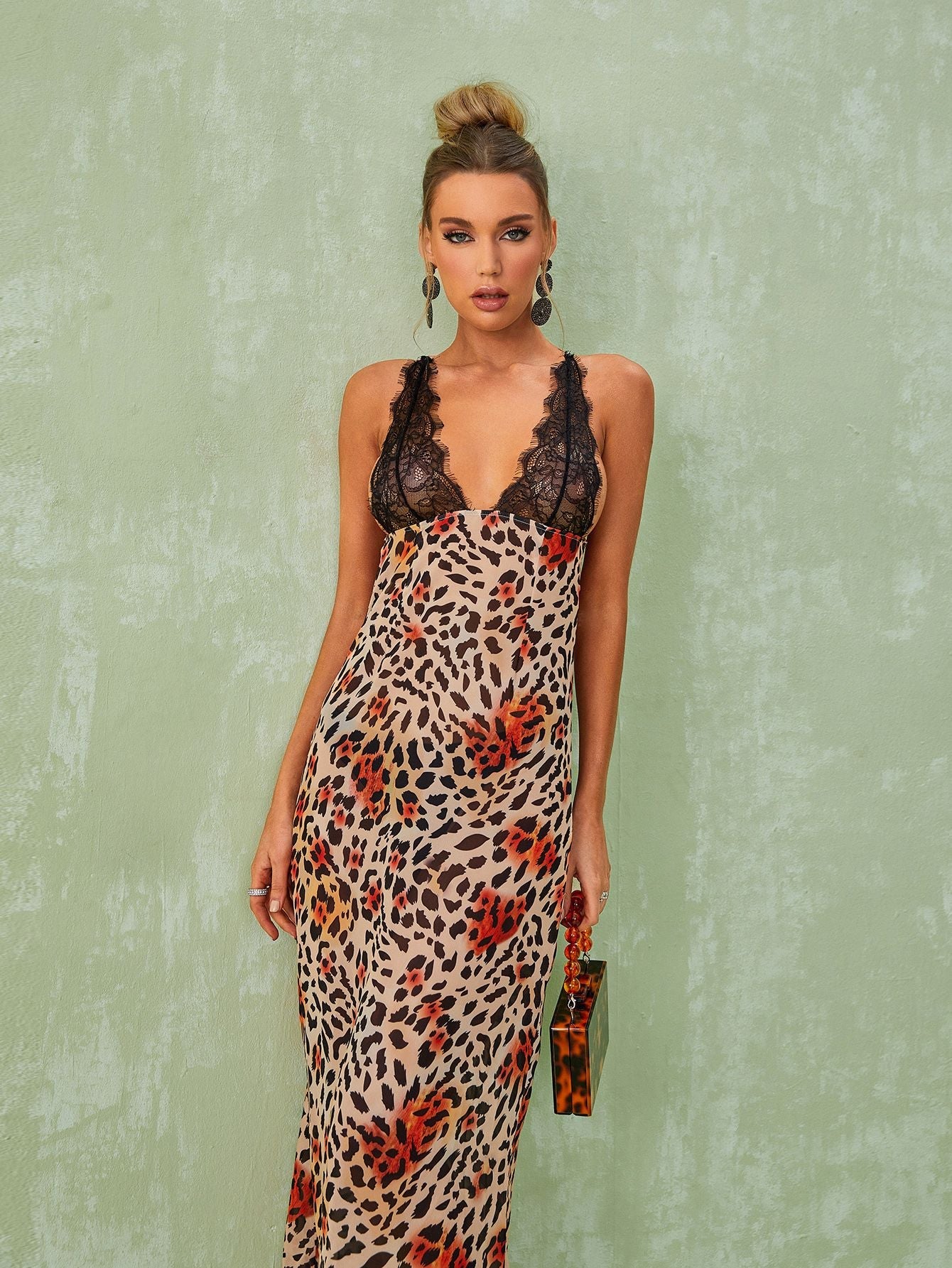Svea Lace Leopard Printed Maxi Dress