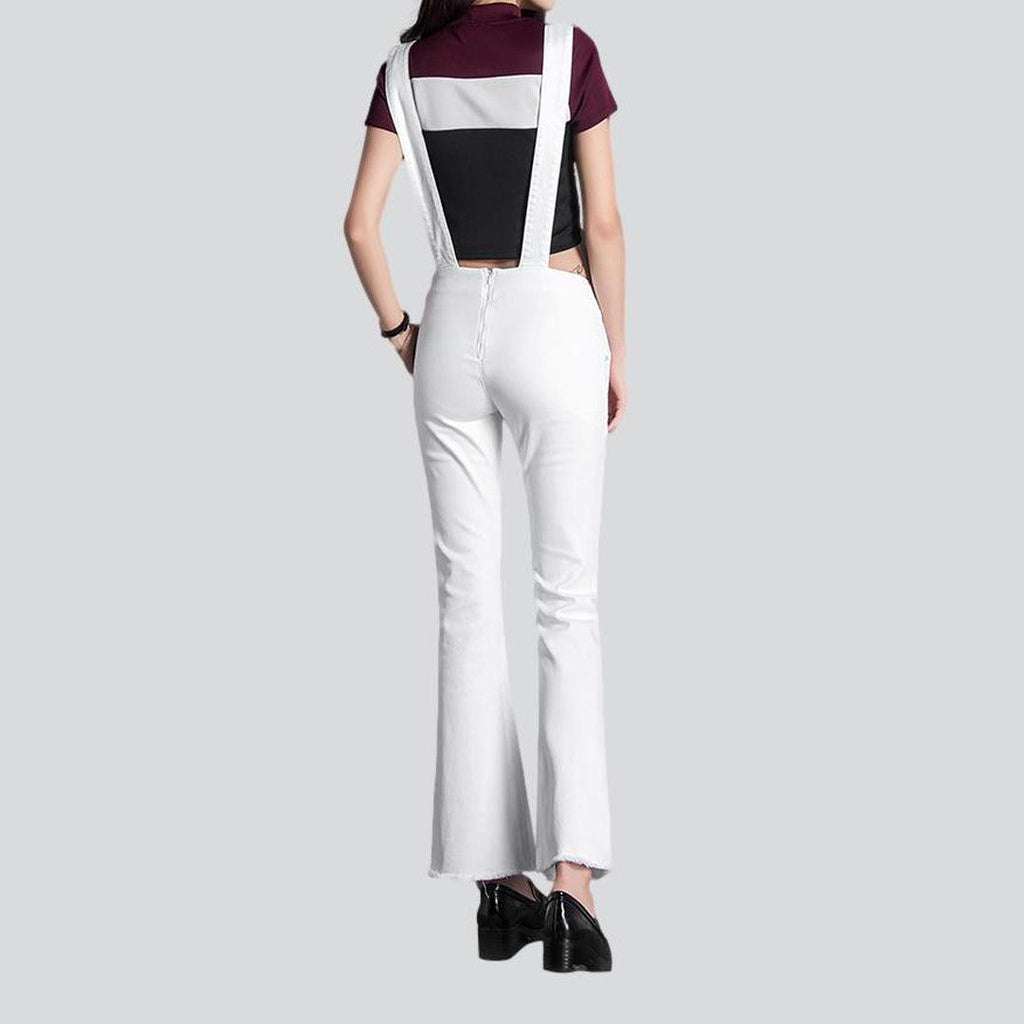 White flared women's denim jumpsuit