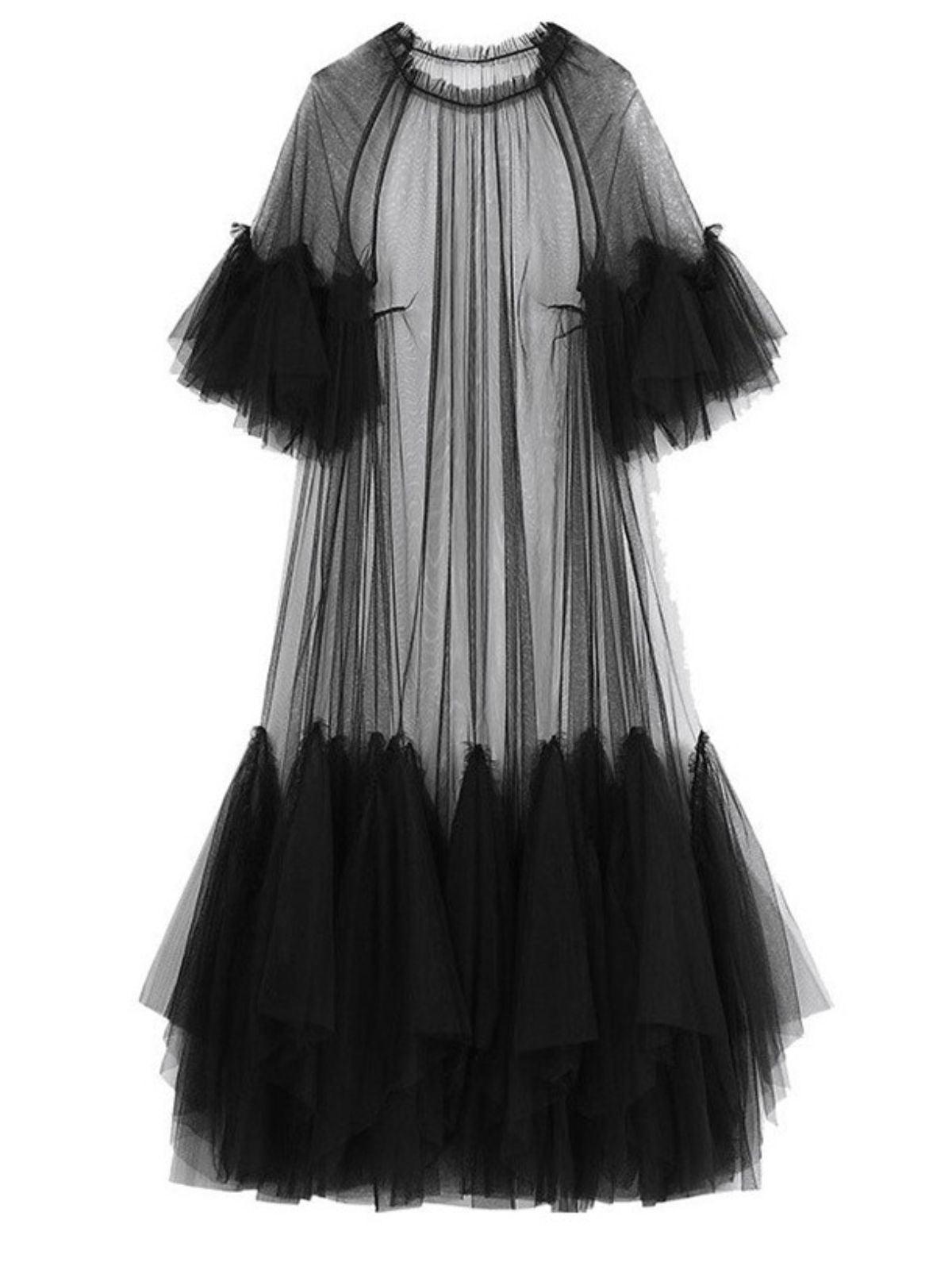 Tansy Pleated Mesh Dress In Black