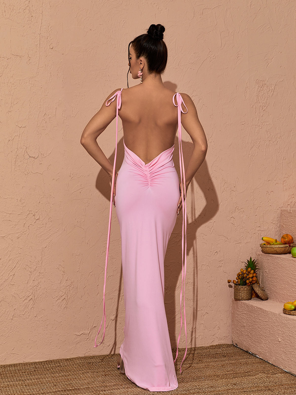 Tenley Spaghetti Backless Maxi Dress In Pink