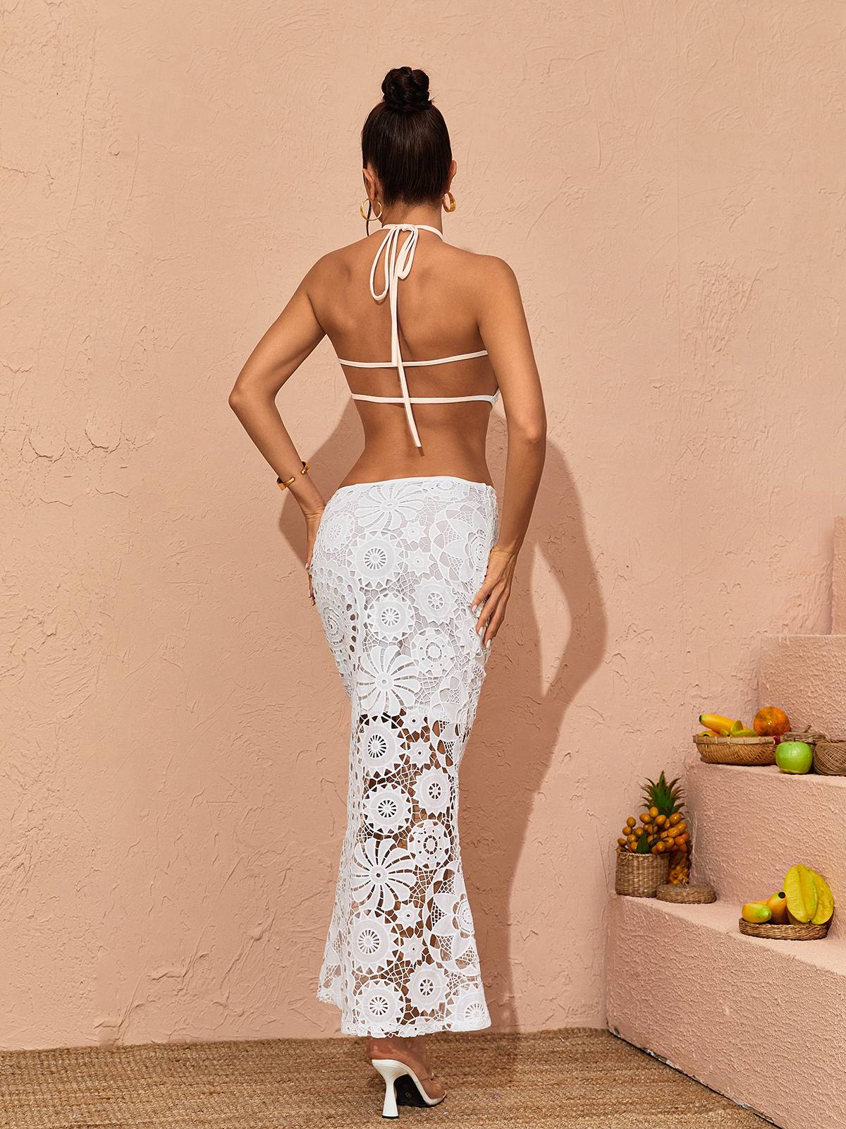 Thea Halterneck Cutout Lace Maxi Dress