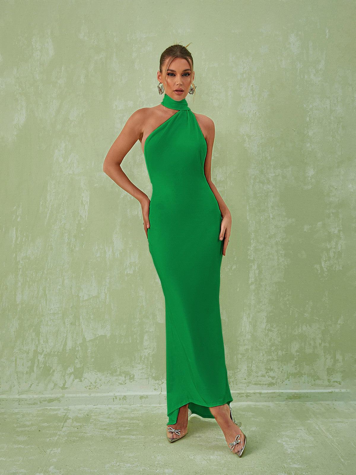 Vestido largo verde sin espalda Toula 