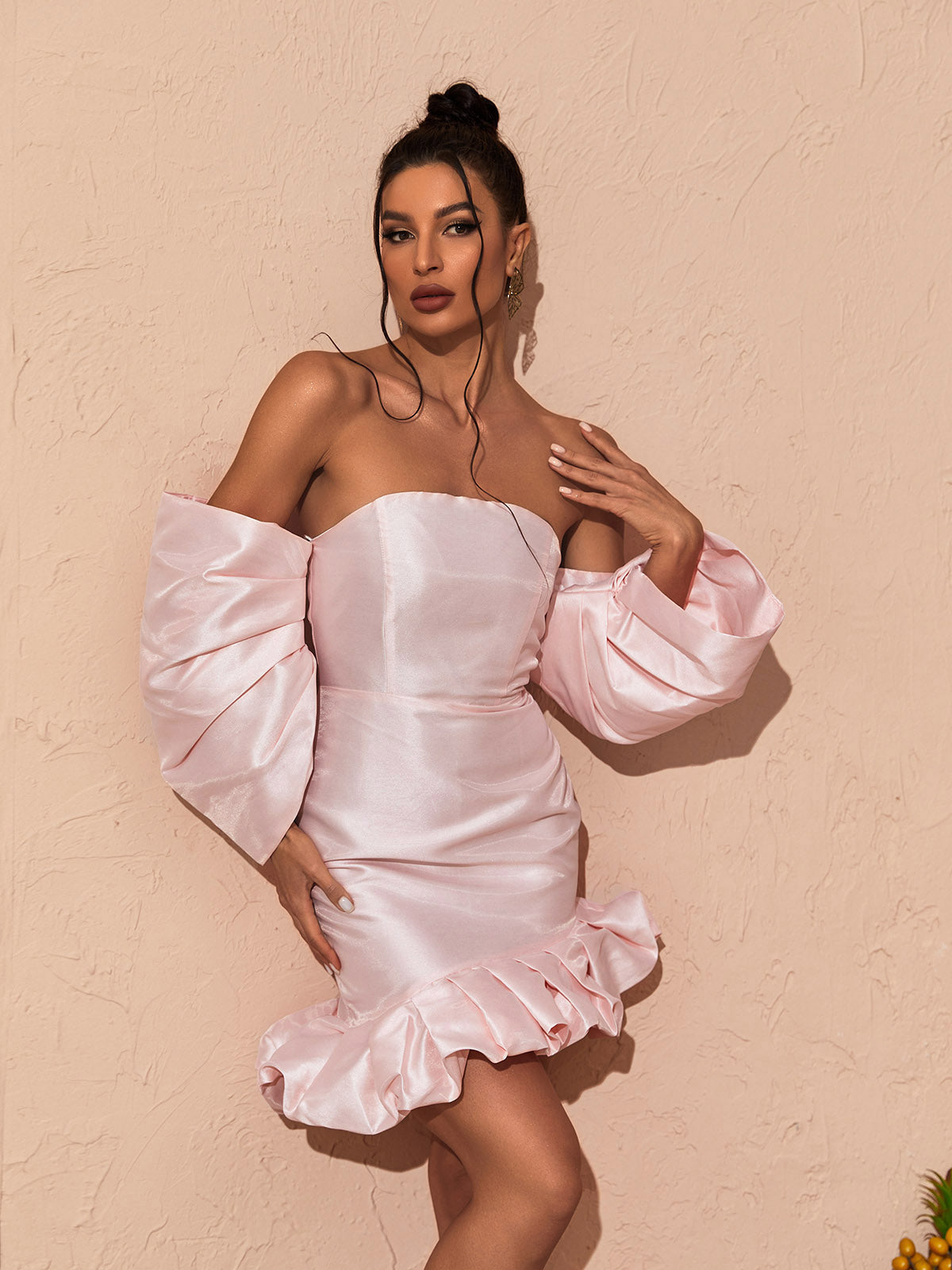 Tristian Satin Off Shoulder Ruffle Mini Dress