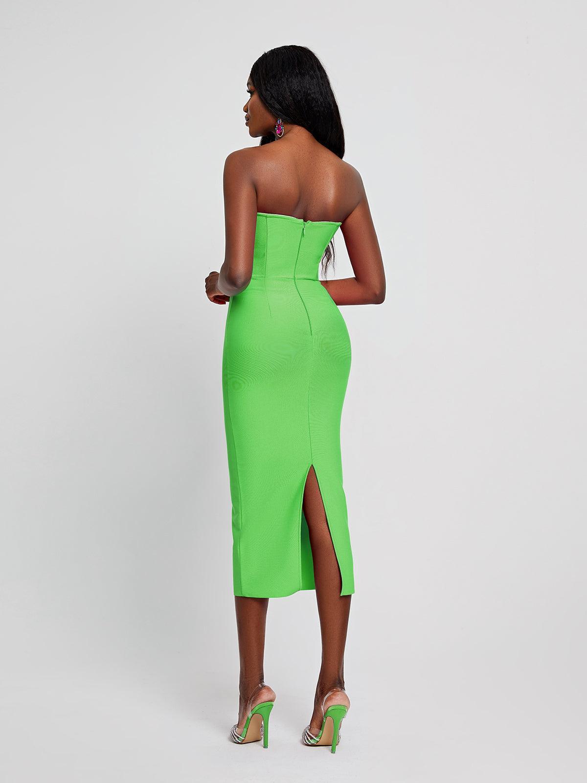 Vestido Uma sin tirantes con escote tipo vendaje en verde