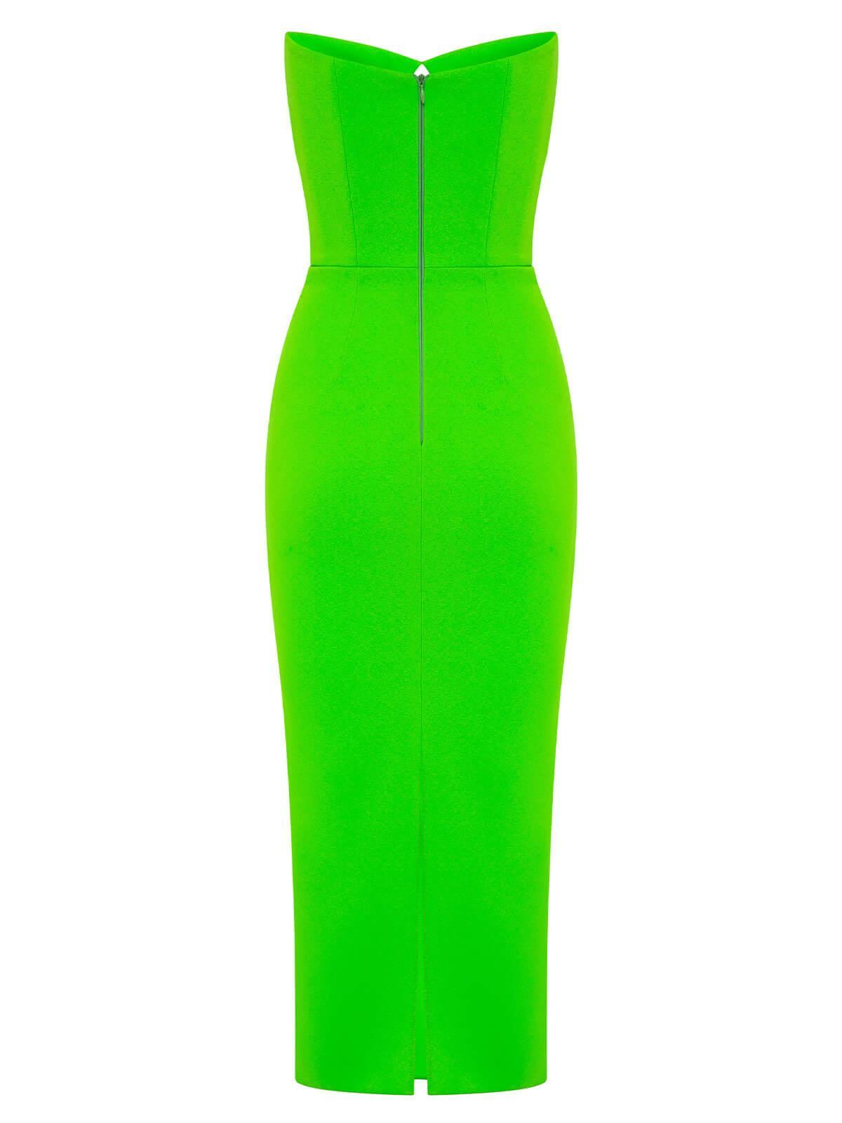 Vestido Uma sin tirantes con escote tipo vendaje en verde