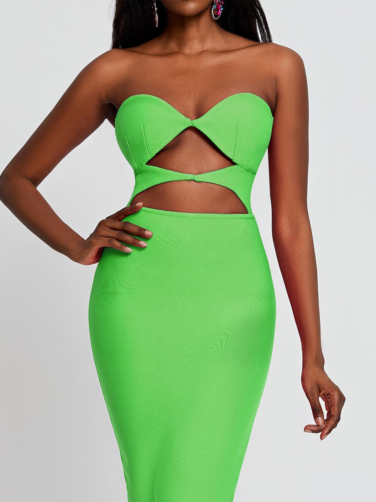 Vestido Uma sin tirantes con escote tipo vendaje en verde