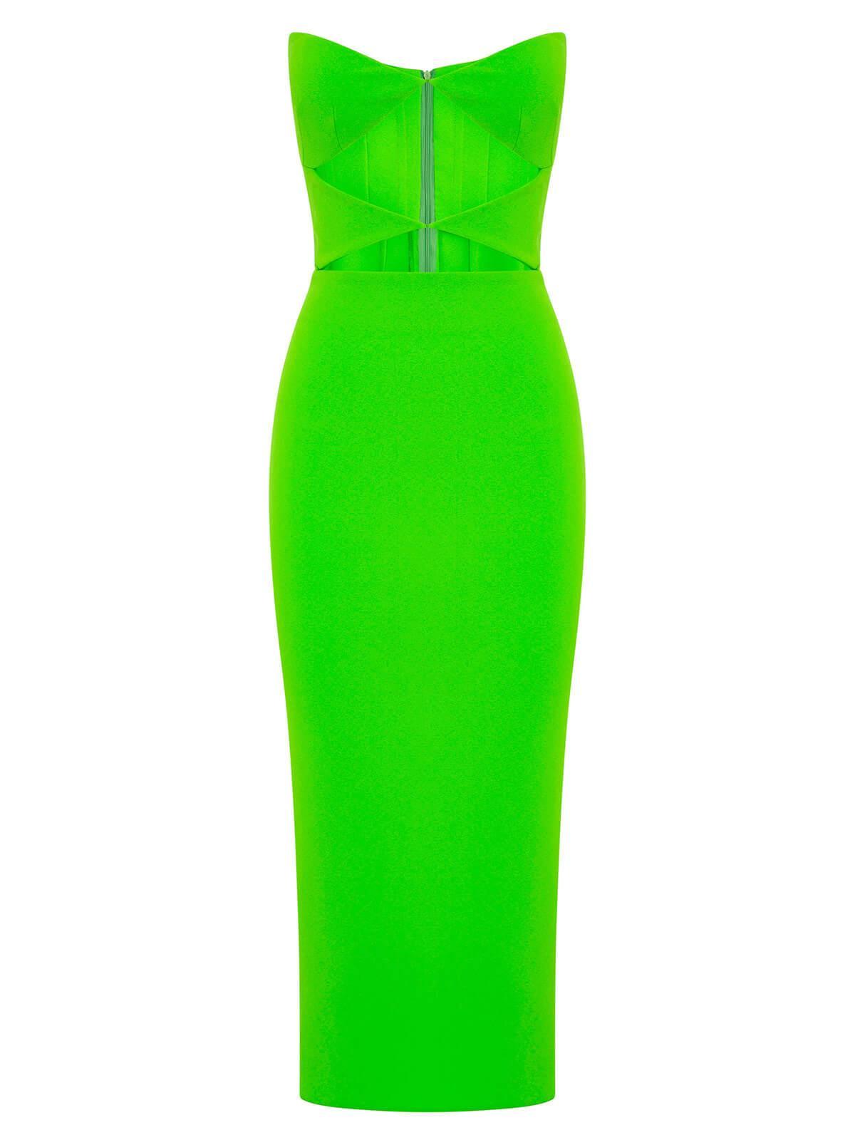 Vestido Uma sin tirantes con escote tipo vendaje en verde