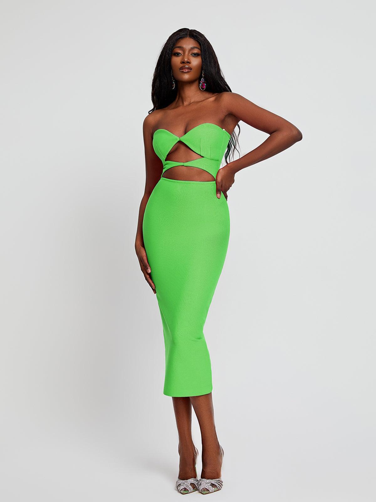 Uma Strapless Cutout Bandage Dress In Green