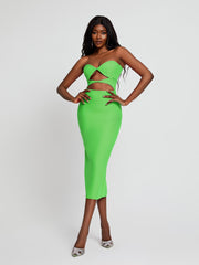 Uma Strapless Cutout Bandage Dress In Green