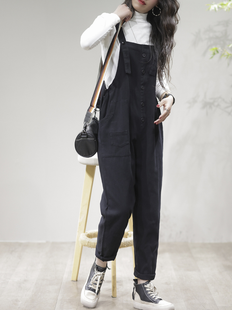 Stay Stylish Comfortable Loose Solid  Dungarees