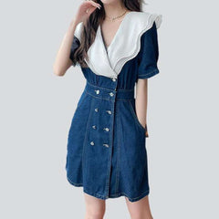 White collar short denim dress