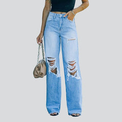 Wide leg women's distressed jeans