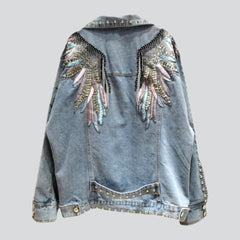 Damen-Jeansjacke mit Flügelstickerei