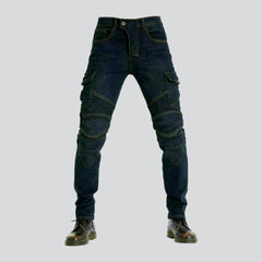 Winter dark men's biker jeans