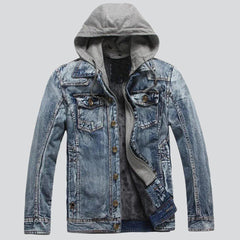 Winter hooded men's denim jacket