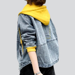 Gelbe Jeansjacke mit Kapuze und Stickerei