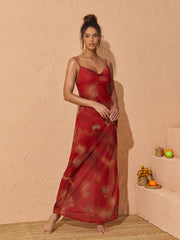 Yumiko Spaghetti Leopard Printed Maxi Dress In Red