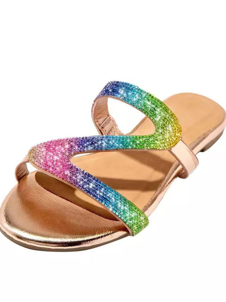 Rhinestone Round Toe Slippers