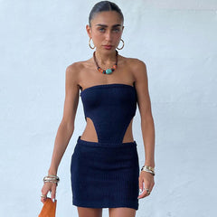 Vestido mini ajustado sin tirantes con cortes atractivos - Azul marino