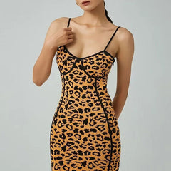 Vestido midi ajustado sin mangas con estampado de leopardo - Leopardo