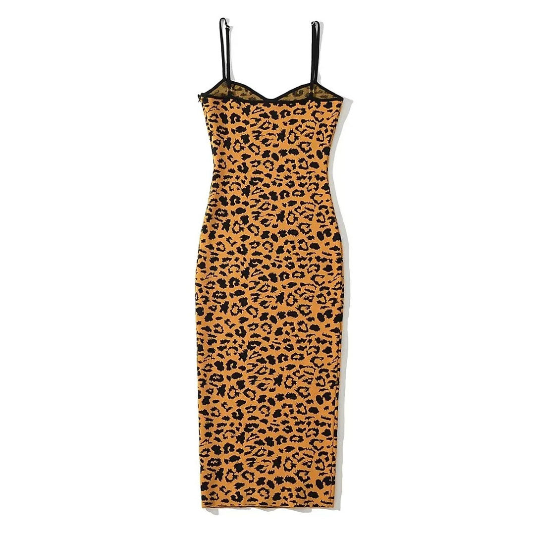 Vestido midi ajustado sin mangas con estampado de leopardo - Leopardo