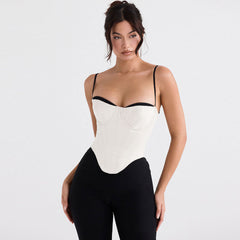 Ärmelloses Korsett-Crop-Top aus Satin mit Sweetheart-Ausschnitt - Weiß