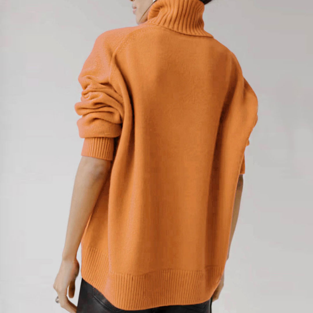 Rollkragenpullover mit Rippenbesatz und langen Ärmeln - Orange