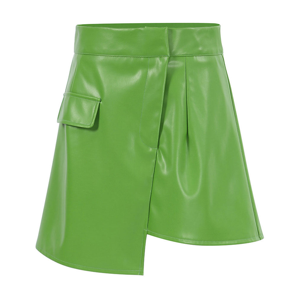 High Waist Seamed Trim Vegan Leather Mini Skirt - Green – Fiel Shop