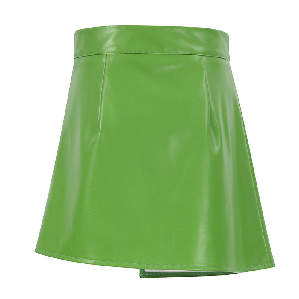 High Waist Seamed Trim Vegan Leather Mini Skirt - Green – Fiel Shop