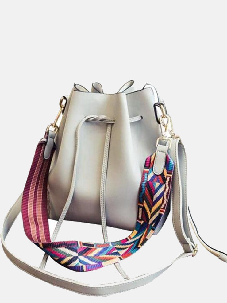 Colorful Strap Bucket Leather Bags