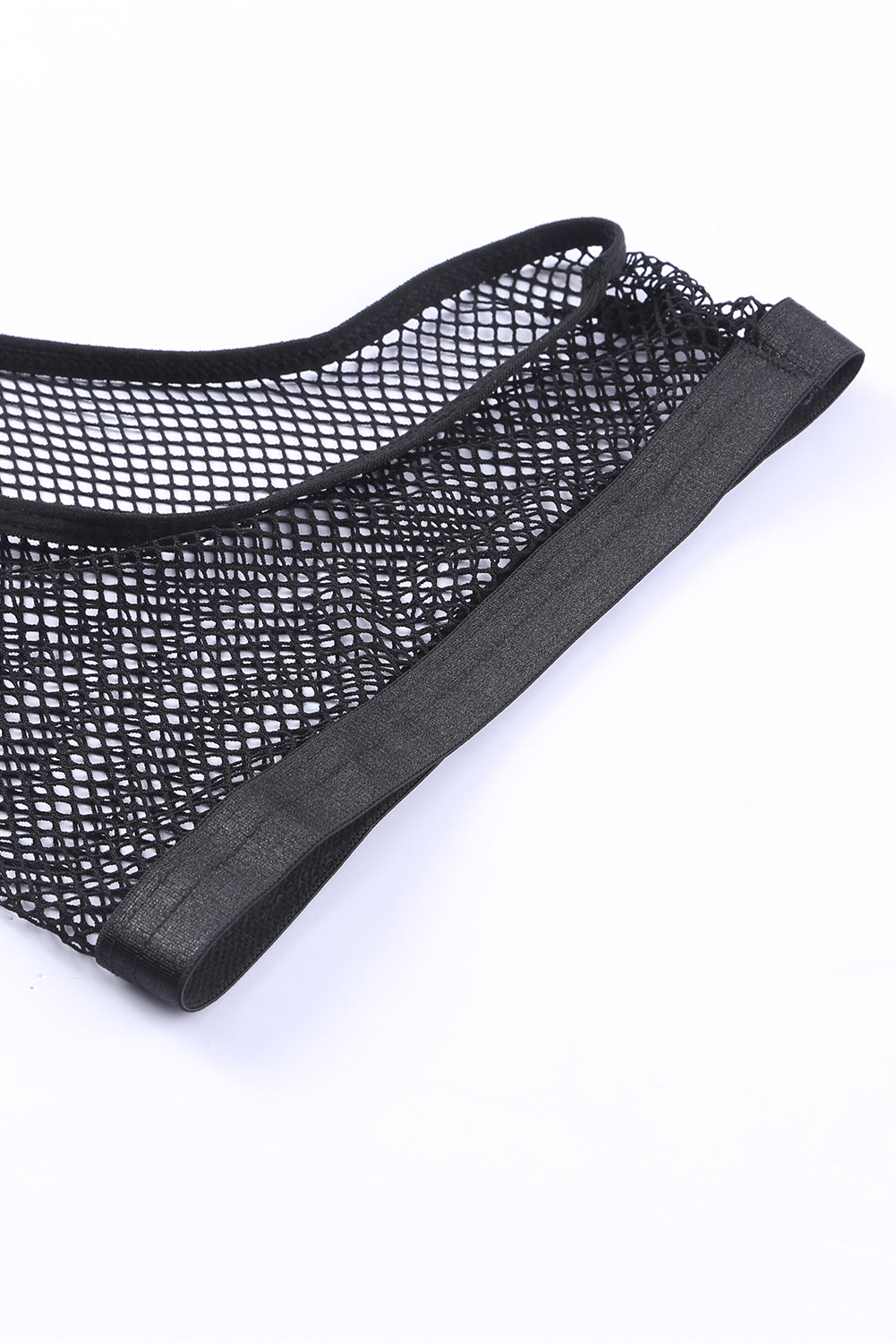 Black Halter Backless Fishnet Lingerie Set With Shorts