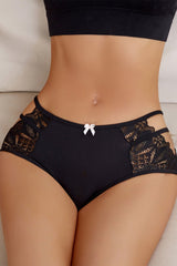 Black Lace Cutout Small Bow Panty