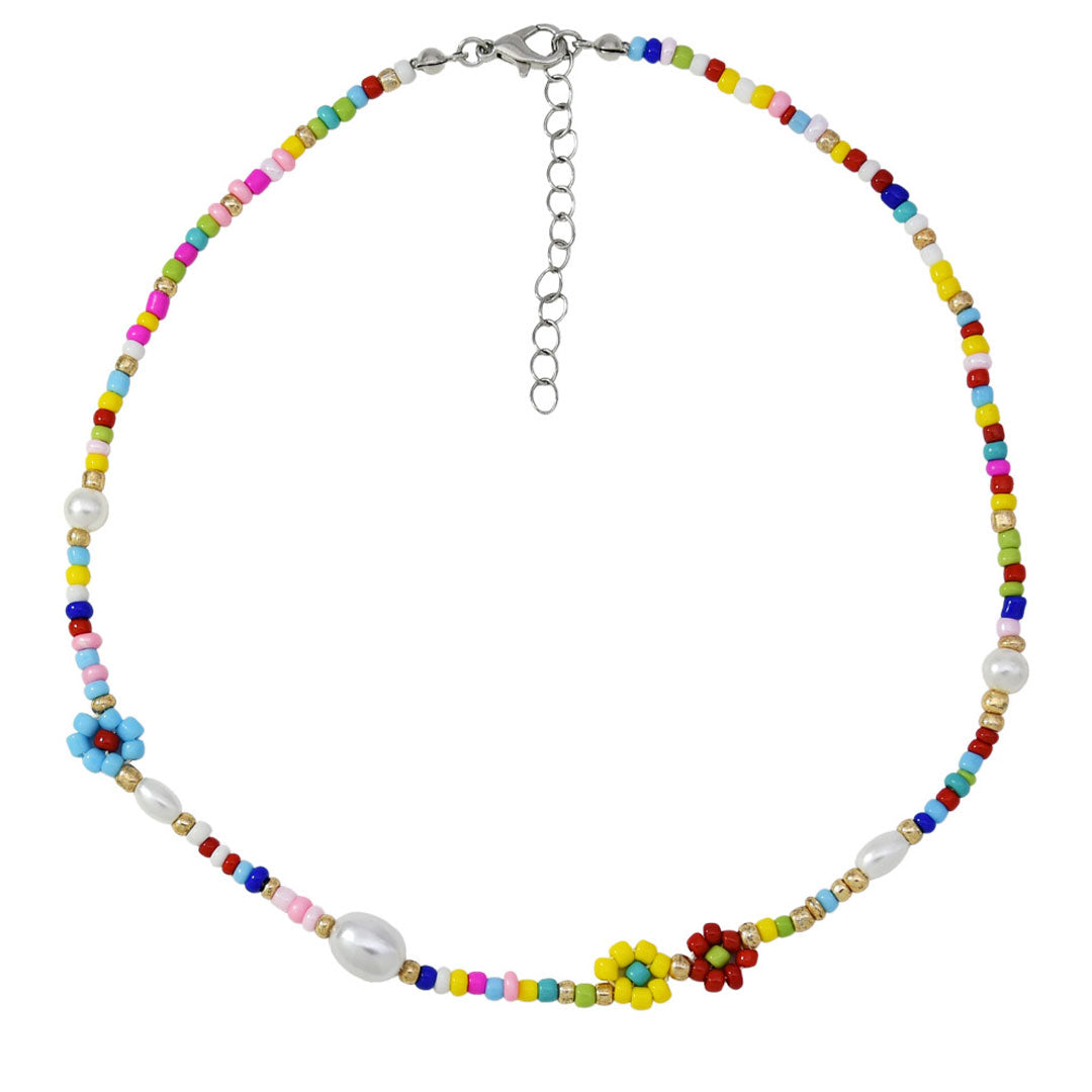 Choker-Halskette mit Barockperlen und Blumenmuster